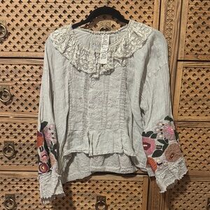 Magnolia Pearl Embroidered button up top